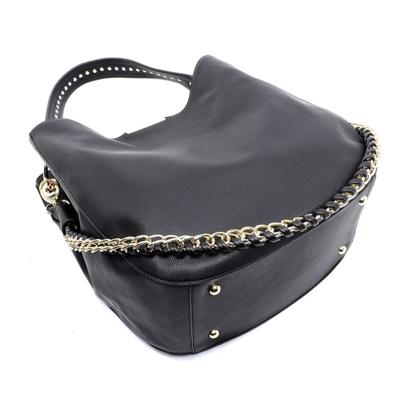 BLACK BOSS LADY VEGAN LEATHER HOBO BAG - Picture 6 of 7